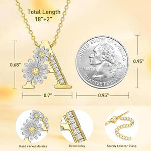 26 <b>Initial</b> Letter <b>Necklace</b> 18K Gold Plated Heart Letters Stone Pendant Women Stainless Steel <b>Necklace</b> - Product Image 2
