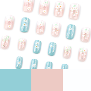 <span class=keywords><strong>Uñas</strong></span> Cortas Francesas 3D Tono Rosa Azul con Flor y Brillo Cuadrado Prensa <span class=keywords><strong>en</strong></span> <span class=keywords><strong>Uñas</strong></span> - Product Image 6
