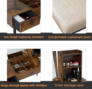 Dareko vanité moderne en bois sans miroir et lumières coiffeuse ensemble station de <span class=keywords><strong>charge</strong></span> corps humain <span class=keywords><strong>induction</strong></span> étagères ouvertes - Product Image 6