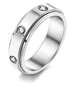 CZ Zirconia Designer Fashion Fidget <strong>Spin</strong> Spinning Unisex Stainless Steel Zircon Anti Anxiety Worry Rotating Spinner <strong>Ring</strong> - Product Image 6