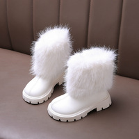 Bottes d'hiver pour filles 2026 en fourrure patchwork noir et blanc