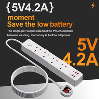 Multiprise UK avec protection contre les surtensions, 4 prises, 4+2 ports USB, câble de 2 m, indice de protection IP22, 13A