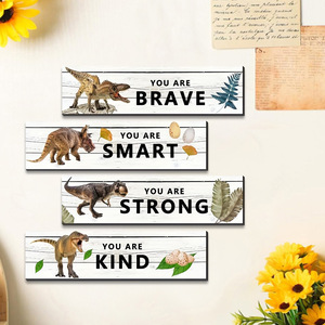 Décorations murales en bois pour chambre d'enfant, style nordique, dinosaures, très demandées, et ensembles de plaques de porte en bois. - Product Image 2