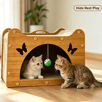 Papan Garukan Kucing Bentuk Kepala Kucing Lucu dari Karton dengan Bola Mainan Gantung, Papan Garukan Interaktif, Mainan Garukan Kucing
