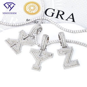 Colgante de Plata de Ley 925 con Baño de Oro Blanco y Moissanita VVS, Personalizado con Iniciales de la A a la Z, Estilo Hip Hop, Certificado por GRA - Product Image 1