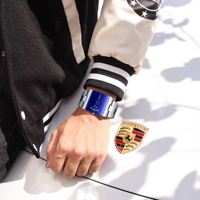Reloj de Cuarzo para Hombre POEDAGAR 857 con Visualización Única de Hora Saltante, Sin Agujas, Esfera Azul Creativa, Reloj de Pulsera Casual y Moderno