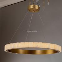 Lustre LED en albâtre cannelé, suspension de luxe en marbre naturel festonné, lampe suspendue en laiton doré pour salle à manger