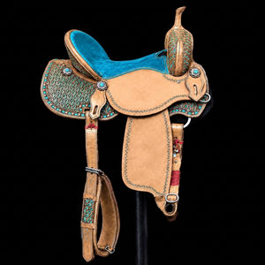 Selle de cheval en cuir occidental de qualité supérieure, ensemble complet d'attrezzage équestre en cuir véritable, selle de baril en cuir véritable pour l'équitation anglaise et les courses. - Product Image 1