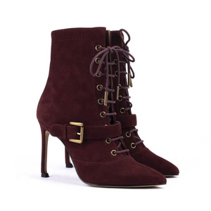 Nouvelles bottines bleues tendance pour femmes, dentelle dorée métallique, bout pointu, talons aiguilles, talons hauts, dessus en cuir, semelle intérieure en caoutchouc, hiver - Product Image 5