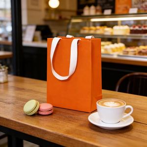 Bolsa de Papel Naranja Personalizada, Reciclable y Plegable para Compras, con Asas de Algodón y Detalles de Remache - Product Image 5
