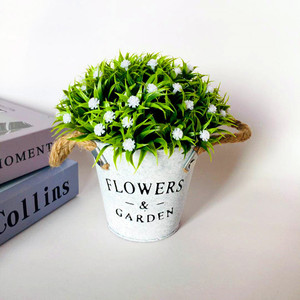 Bonsái Artificial de Flores de Aliento de Bebé en Cubeta de Hierro Blanca de 20 cm, Decoración para Jardín, Hogar y Bodas - Product Image 4