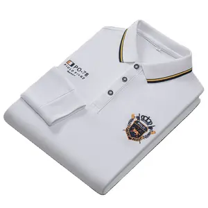 Runntown-Camiseta de manga larga con solapa para hombre, polo informal de negocios bordado Paul, color blanco, Otoño e Invierno