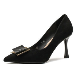 Escarpins noirs à bout pointu et talon aiguille avec boucle décorative, chaussures de bureau confortables à talon haut pour femmes, tailles 35 36 37 38 - Product Image 5
