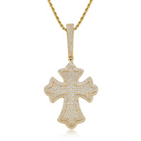 BESDZ0536 Pendentif Croix Bling Bling en Zircon Cubique Plaqué Or 18K, Collier Pendentif Style Rappeur avec Zircon, Matériau Principal Laiton, Bijoux
