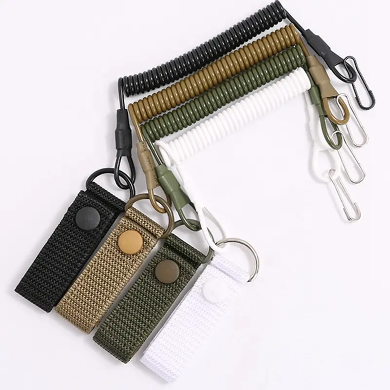 Multifunctional Spring Rope Climbing Keychain Hardware Accessories Outdoor Nylon Woven Webbing Belt Stainless Steel Wire