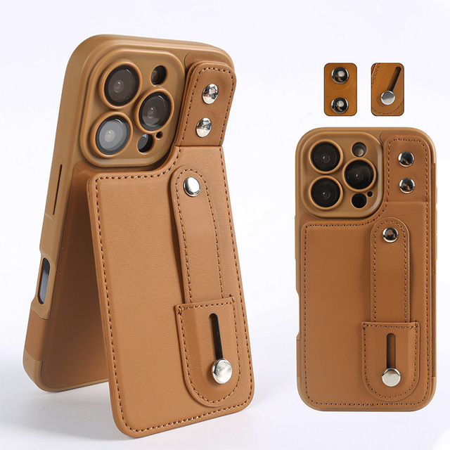 Wholesale Leather Phone Cases for iPhone 16 Pro Max Flip Cover Leather Wallet Cases Low Moq Phone Bags Card Holder Wrist Strap