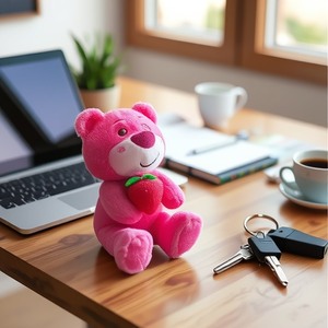 Figura <span class=keywords><strong>de</strong></span> oso rosa sentado <span class=keywords><strong>de</strong></span> dibujos animados, colgante <span class=keywords><strong>de</strong></span> peluche dorado/plateado para bolso, juguete lindo con fresa, llavero <span class=keywords><strong>de</strong></span> oso, muñeco. - Product Image 5