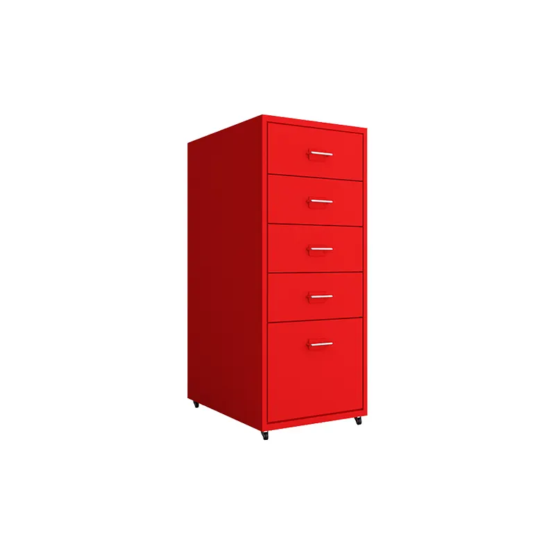 Korean Style Mobile Pedestal Cabinet Red Color Moveable Chest Of Drawers Cabinet