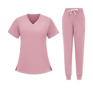 Conjunto de Uniforme Médico de Manga Corta con Pantalones de Jogging, Cuello en V con Lazo Elástico y Bolsillo Individual, Fácil Cuidado, para Profesionales de Salones de Belleza - Product Image 4