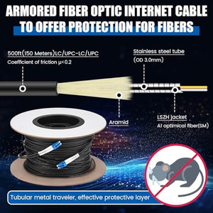 Cavo Internet in Fibra Ottica per Esterni Threlaco 500ft (150 Metri) <span class=keywords><strong>LC</strong></span> a <span class=keywords><strong>LC</strong></span>, Armato, 9125um, Fibra Singola Modal Duplex, OEM ODM - Product Image 2
