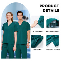 Ensemble de blouses médicales unisexe à col en V, extensible dans quatre directions, respirant et léger, idéal pour les dentistes et les infirmières - Uniformes de clinique en polyester