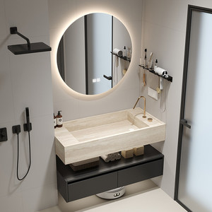 Customized size extremely simple wind rock board integrated seamless basin intelligent <b>mirror</b> <b>wall</b> hanging bathroom cabinet - Product Image 5
