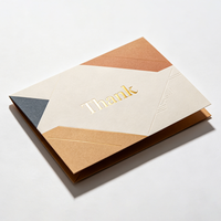 Tarjeta de agradecimiento personalizada con bloques de color y papel dorado, tarjeta de notas de negocios, tarjeta de papelería de agradecimiento para regalo a clientes.