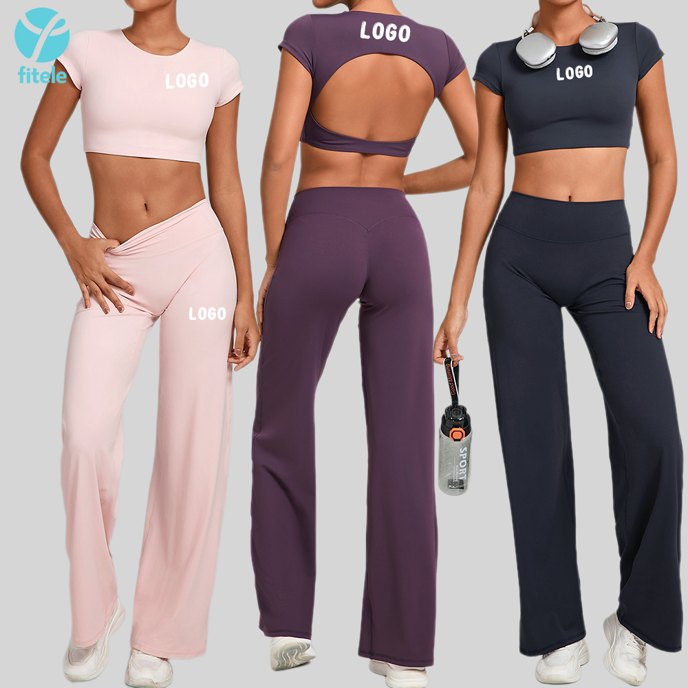 Wholesale Women's Activewear Suit Sports Flares Leggings 2 Piece Set High Waist Workout Clothing Gym Fitness Yoga Sets for Women