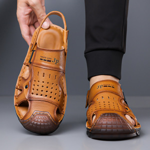Sandalias de Hombre de Cuero Genuino con Punta Abierta, Suela de Goma Suave, Zapatos de Playa de Verano, Estilo Slip-On, Tipo Zuecos - Product Image 3