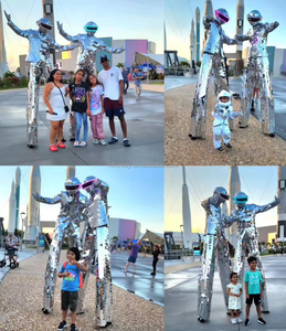 Casco LED Personalizado con Luz, Diseño Alienígena, Espejo Plateado, Disfraz de Zancos Dorados para <span class=keywords><strong>Mujer</strong></span>, Atuendo para Espectáculos de Arte Callejero y Escenario - Product Image 6