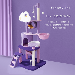 Torre Tiragraffi per Gatti in Legno, Grande, Moderna, a Forma di Castello, in Sisal Viola, per Appartamenti, con Funzione di Arrampicata e Gioco - Product Image 3