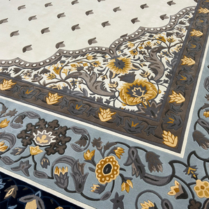 Alfombra de lana con patrón de flores hecha a mano de alta calidad, diseño personalizado para sala de reuniones, alfombra azul beige - Product Image 5