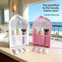 Trousse de Toilette Portable Multifonctionnelle pour Voyage, Organisateur de Brosses à Dents, Sac de Rangement en EVA et Maille pour Maquillage