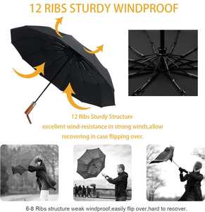 Paraguas fuerte del fabricante con logotipo personalizable Mango de <span class=keywords><strong>madera</strong></span> con logotipo Paraguas plegable automático UV a prueba de viento de alta calidad - Product Image 5