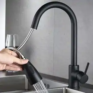 Cina produttore doppio modo uscita acqua SUS 304 singola maniglia tirare giù nero acqua calda e fredda lavello rubinetto della cucina