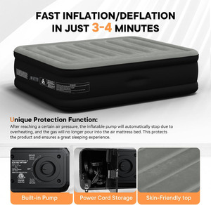 Customized 35 Coils Inflatable Flocked Fabric PVC Camping air Bed <b>Mattress</b> with Built in Pump - Product Image 6