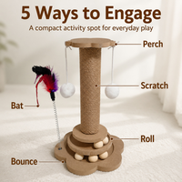 Griffoir pour chat en sisal avec boule tournante et jouets suspendus, petit arbre à chat interactif pour chatons d'intérieur