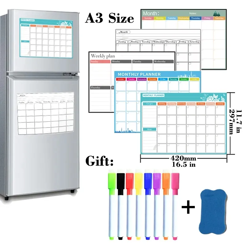 A3 Whiteboard Monthly Plan School Announcement Board DIY Magnetic Message Board Refrigerator Magnet Calendar Daily Planner