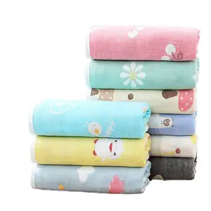 Pure cotton children's towel six-layer gauze cartoon jacquard baby face towel soft absorbent children's towel long direct sales