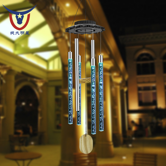 Courtyard Garden Decoration LED Solar Wind Chime Lamp with 6 Tubes Color Changing IP44 Waterproof Sympathy Memorial