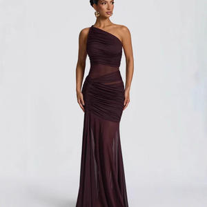 Vestido de noche fruncido de malla multicolor con un solo hombro |   Agente de Compras 1688 de la Marca FTS con Más de 10 Años de Experiencia y Baja Comisión para Compras Personalizadas - Product Image 4