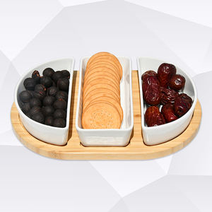 Assiette de service en bambou naturel artisanal de luxe en gros Bols en céramique Rainure antidérapante pour Dessert Noix Fruits - Product Image 3