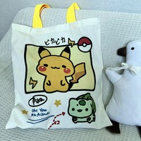 Sac à bandoulière en toile grande capacité Kawaii pour enfants, sac à livres coloré, porte-monnaie, sac Pokémon Pikachu, porte-clés en peluche