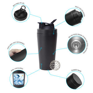 BPA Free 26oz botol air baja tahan karat dinding ganda cangkir pengocok Gym Logo kustom dengan kocokan kawat dan tombol tekan tutup lipat - Product Image 2
