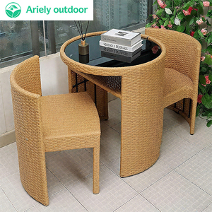 Outdoor PE Rattan gewebter Garten tisch und 2 Stühle Kompaktes Rattan Balkon Möbel Set mit Lager regal - Product Image 4