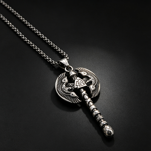 Collier pendentif hache à double tête viking nordique en acier, style punk gothique, talisman hache de combat pour hommes, bijoux pour rockers et motards, accessoires vestimentaires - Product Image 5