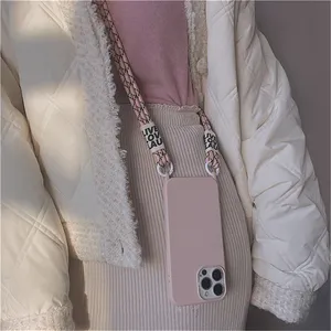 Crossbody قلادة تويست الحبل لينة سيليكون الهاتف حقيبة لهاتف أي فون 13 11 12 14 برو ماكس XS X XR 7 8 زائد SE3 الحلوى ماتي غطاء