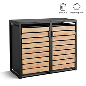 3 Sortings Outdoor Metal <strong>Wheelie</strong> <strong>Bin</strong> <strong>Storage</strong> Shed Open Top Structure with Rolling Lid for Waste <strong>Bins</strong> Management - Product Image 3