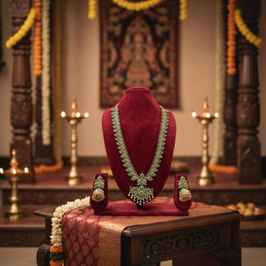 Traditional South Indian Temple Long Bridal Necklace <b>Set</b> Alloy <b>Gold</b> Plated Zircon Earrings Vintage Engagement Wedding - Product Image 3