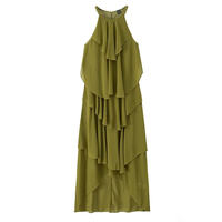PB&ZA Robe Midi Femme Nouvelle Collection Été 2026, Style Plage Doux, en Chiffon Superposé Décoratif, Col Halter, Robe Vestidos
